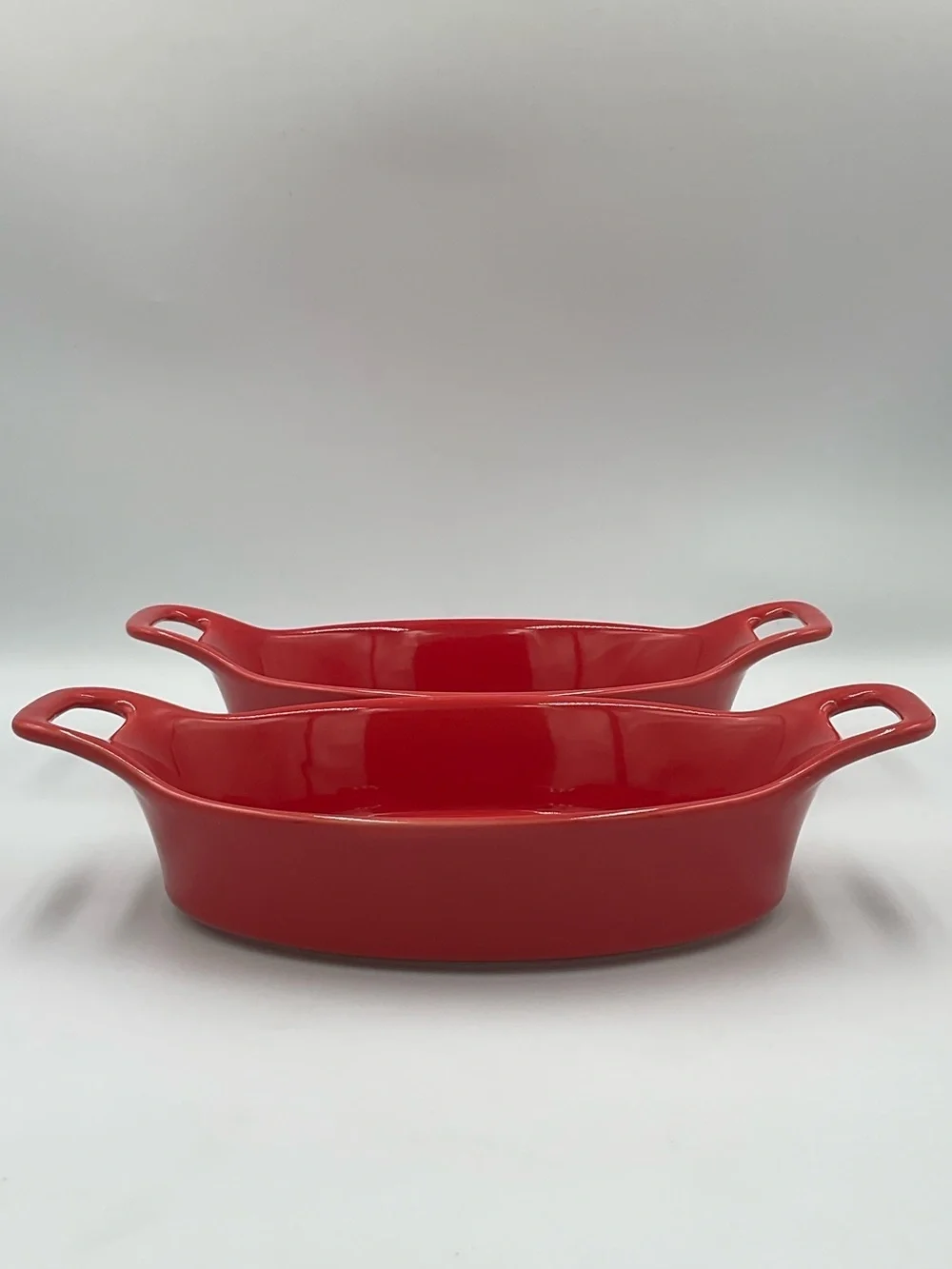 Dash of That Red Oval Ceramic Baking Dishes with Handles-Set of 2